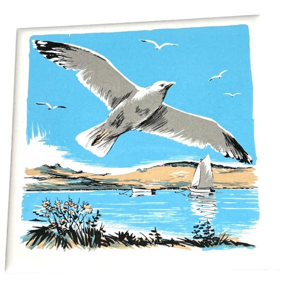Vtg Screencraft Seagull TRIVET / WALL HANGING Ceramic 6" sq - Picture 1 of 6